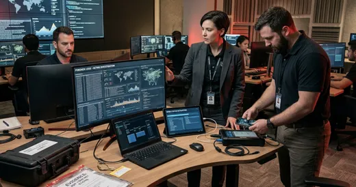 Expertos analizan evidencia tecnológica en un laboratorio especializado para responder a incidentes y riesgos digitales.