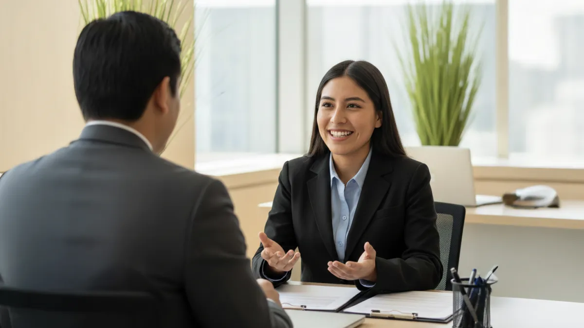 Profesionales dialogando en una reunión laboral, representando el uso de técnicas de negociación efectiva para alcanzar acuerdos colaborativos en el entorno empresarial.