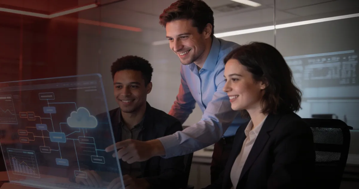 Visualización de arquitectura cloud con redes, almacenamiento y procesamiento distribuidos en infraestructura tecnológica moderna.